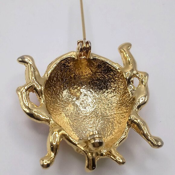 Vintage Ladybug Brooch Red Enamel Gold-Tone Metal Rhinestone Accents Lapel Pin - Picture 8 of 8